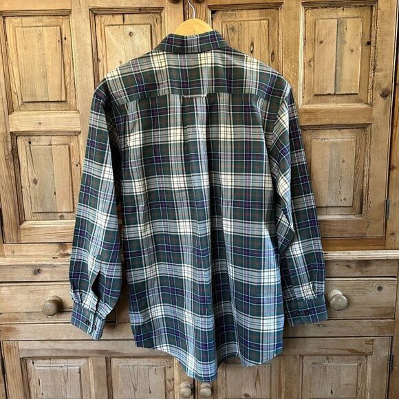 Men's Orvis Green Brown Long Sleeve Plaid Shirt Large Signature Twill - Picture 8 of 11